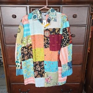 NWT, Colorful Patchwork Button-Up Shirt By White Waves, Sz. XL